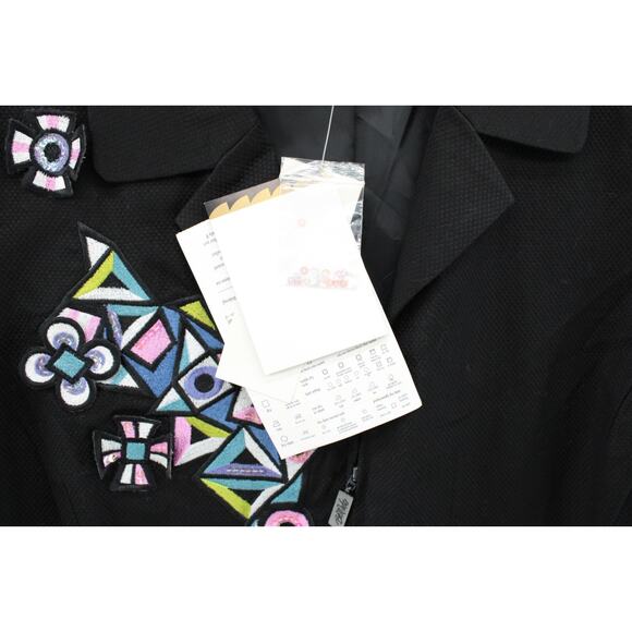 NWT Bob Mackie Wearable Art Women's Jacket Black Large Linen Blend Embroidered - Picture 4 of 7